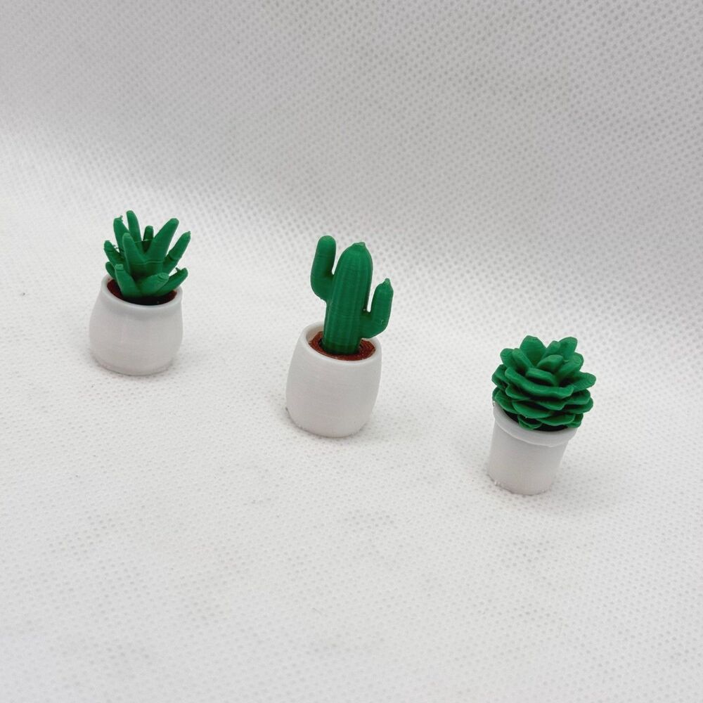1:12 Dollhouse Miniature Turquoise Succulent Plants White Pots Set of 3